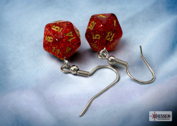 Chessex Earrings Mini d20 Pair Glitter Ruby (Hook)